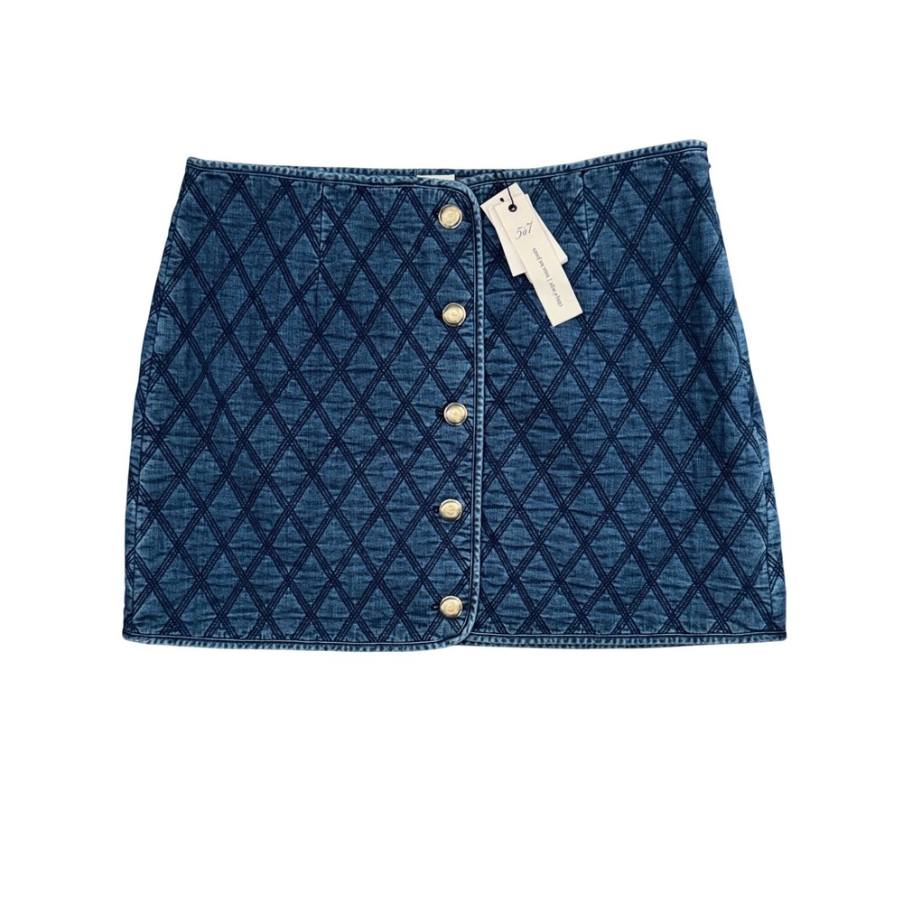 Quilted Diamond Denim Mini Skirt - Blue